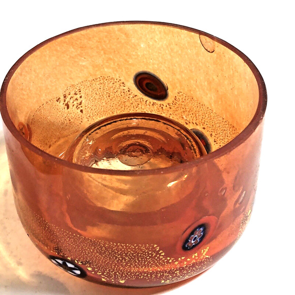 Orange Clear Art Glass Tealight Votive Candle Holder Hand Blown Millefiore - Picture 4 of 11